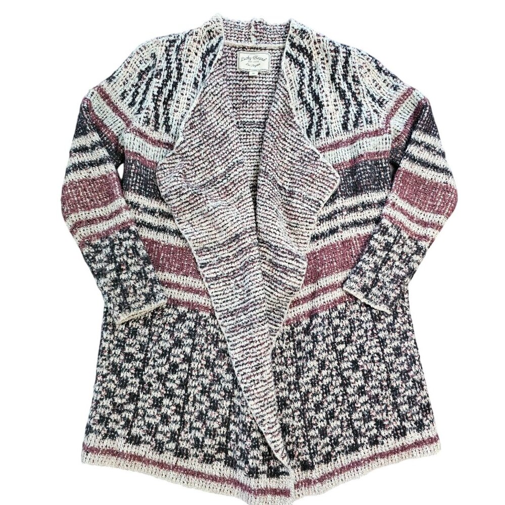 Lucky Brand Womens Open Front Cardigan Sweater Multicolor Knit Boho Style size M